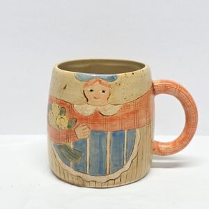 Folk Craft By Shafford Pottery Orange Lady Handpainted Mug Vintage 1986 Rustic